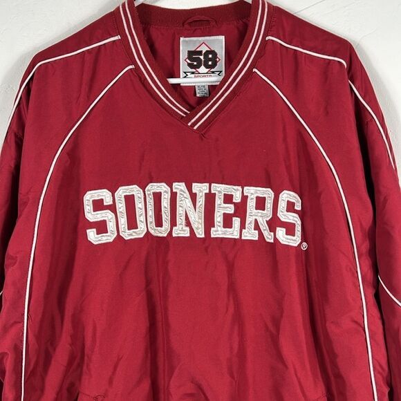 🏈 Vintage OKLAHOMA SOONERS Embroidered Fleece Lined Pullover Windbreaker Jacket - Picture 2 of 11